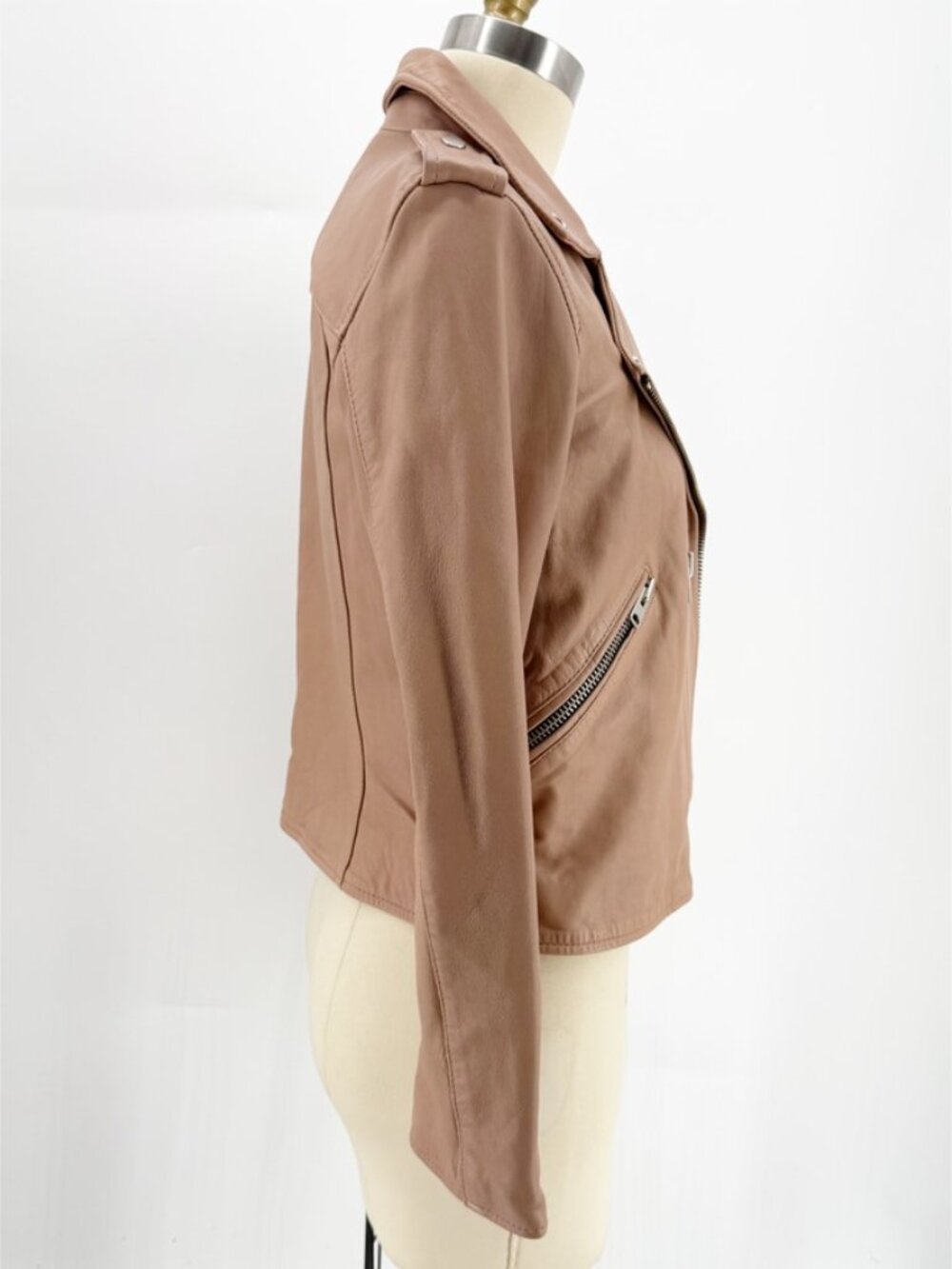 AllSaints Dalby Leather Biker Jacket in Blush Pink - Size US 4 - Picture 5 of 16
